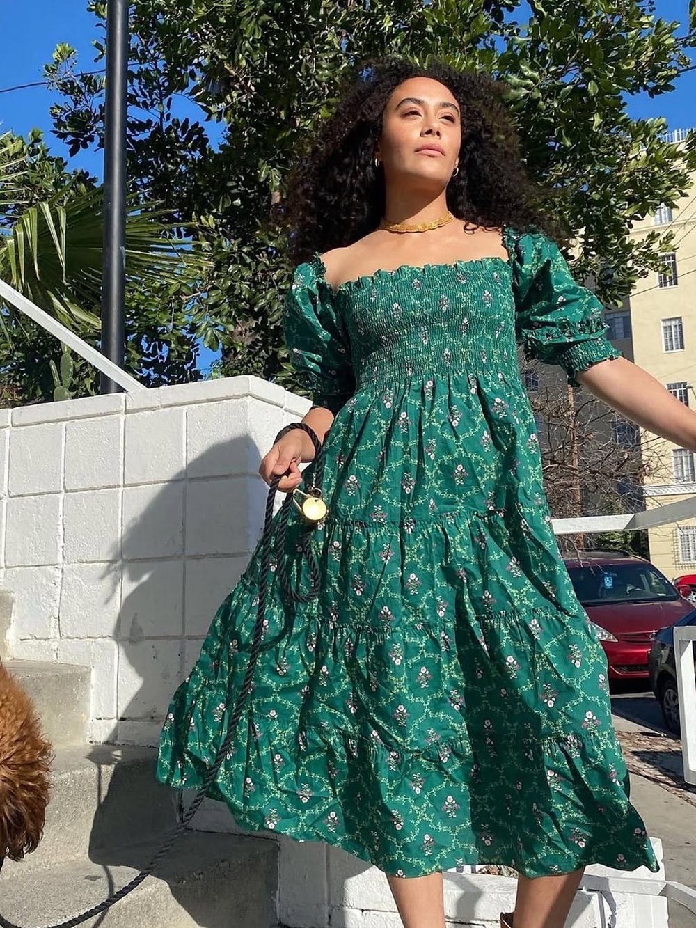 Hill House Emerald Green Floral Smocked Midi Dress